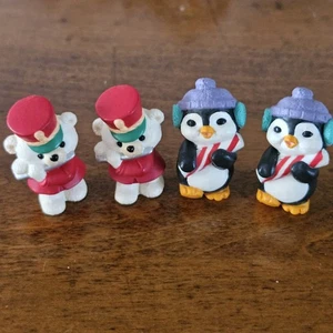 4 Christmas Miniature Ornaments Figure Flute Marching Bears Penguin Candy canes - Picture 1 of 5