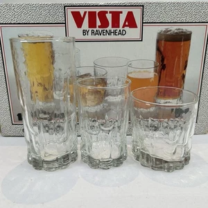 Vintage Ravenhead Vista Textured Glasses 18 Piece Set MCM Retro Home Bar - Picture 1 of 10