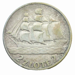 1936 Poland 2 Zlote Sail Ship 15 Anniversary Of Gdynia Seaport Silver Coin (231) - Picture 1 of 2