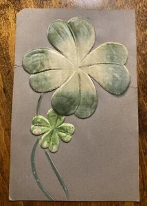 LUCKY FOUR LEAF CLOVER SHAMROCK VINTAGE GERMAN POSTCARD 1900s Unused - Picture 1 of 2