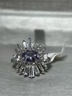 NWT Flower Ring W/Oval Purple Center & Sparkling Accents- Rhodium P Band Sz7 RBP