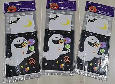 60 bolsas de plástico para violonchelo golosinas dulces con corbatas Halloween Boo Party Supply 5" x 11" Foto 1 de 2