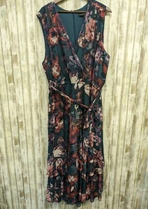 Lane Bryant Floral Faux Wrap Maxi Dress Belted Sleeveless Mesh Tiered Size 26 - Picture 1 of 9