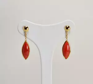 Pendientes de Oro Amarillo 18KT Con Coral Cerasuolo Navette 10 X 23MM Oght - Imagen 1 de 3