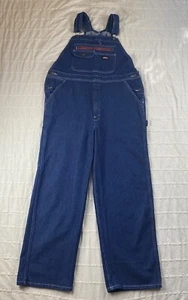 Dickies Bib Overalls Men's Medium Baggy Leg Carpenter Blue Jean Dark Wash Denim - Picture 1 of 19