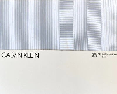 CALVIN KLEIN Sam Blue Stripe  Full / Queen DUVET COVER SET W/ SHAMS - Image 1 of 2