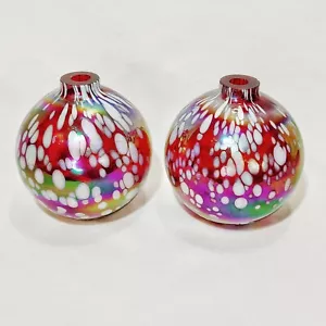 Set 2 lampade ad olio soffiato a mano vetro artistico fienile ceramica rosso iridescente senza stoppini - Foto 1 di 5