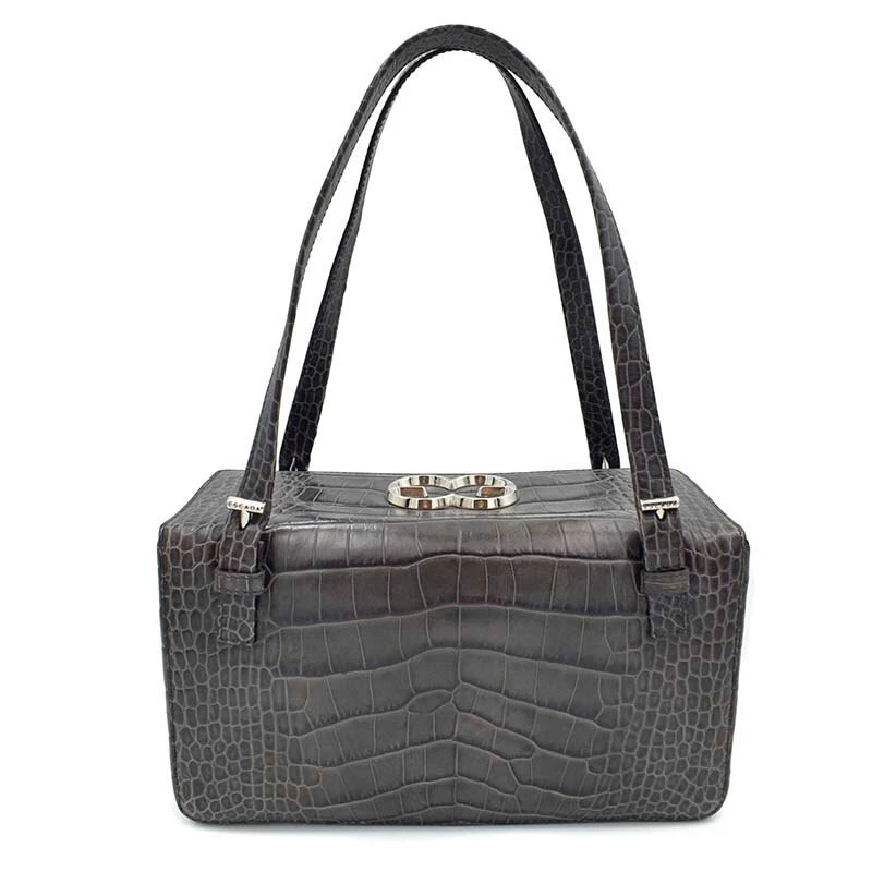 Escada 煤灰色 Croc 压花皮革盒 结构化单肩包 — 第 1/4 张图片