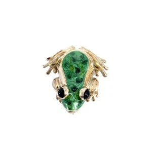 Signed Italy 925 Sterling Silver Inlay Green Enamel Carved Figure Frog Brooch - Picture 1 of 7