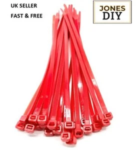 RED CABLE TIES PREMIUM COLOURED ZIP TIE WRAPS STRONG LONG COLOURS TYE TIES' - Picture 1 of 8