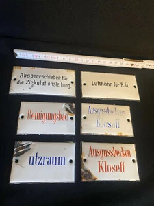6 placas antiguas de esmalte armario / sala de limpieza / baño de limpieza alrededor de 1920 en conjunto - Imagen 1 de 2