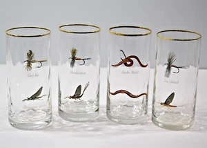 VTG Set of 4 Fly Fishing Lures Highball Drinking Glasses - Picture 1 of 10