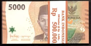 Lot 100 Pcs 1 Bundle Indonesia 5000 5,000 Rupiah 2022 UNC New Design - Picture 1 of 2