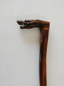 Antique solid macassar 紫檀 木 wood walking stick with carved dragon head for sale - Picture 1 of 4