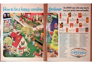 1950er Jahre Ortho Gartenbedarf/Chemikalien Cartoon Kunst Vintage 2 Seiten Druck Anzeige - Bild 1 von 1