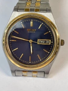 Seiko Calendar Day/Date Two Tone Gold/Stainless Steel Black Dial Vintage Japan - Picture 1 of 6