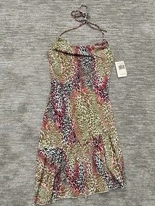 VTG Guess Dress Womens S Pink Brown Halter Animal Print Mini Slip Party Y2K - Picture 1 of 13