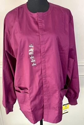 Wonderwink Scrub Jacket Unisex WonderWORK Medium Maroon Snap Front Classic Fit - Image 1 of 4