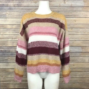 Sanctuary Crew Neck Multicolor Stripe Relaxed Knit Sweater M Pullover Casual NEW - Picture 1 of 6