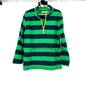 Hanna Andersson Microfleece Zipneck Book Green Navy Stripe Quarter Zip Sz 6-7 - Picture 1 of 8