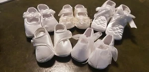 Baby Boys & Girls Satin White & Ivory Christening Shoes & Boots Rosette Flower - Picture 1 of 17