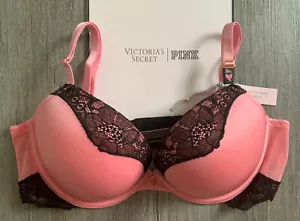 36C Victoria Secret Very Sexy Push Up Lace Trim Pink Bra NEW - Picture 1 of 2