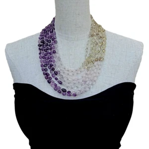 Natural 7 Strands Amethyst Rose Quartz Lemon Quartz Necklace 18" - Picture 1 of 8