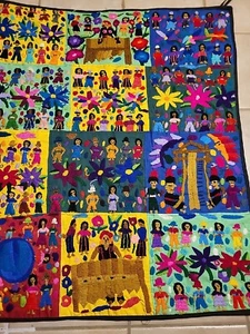 12 Mola Quilt / Panel / Tapestry Blanket From San Blas Panama 33"x39" - Picture 1 of 12