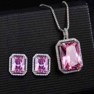 Heißer Verkauf Frauen Mädchen Schmuck Rosa Topas Edelstein Silber Halskette Anhänger Ohrring - Bild 1 von 6