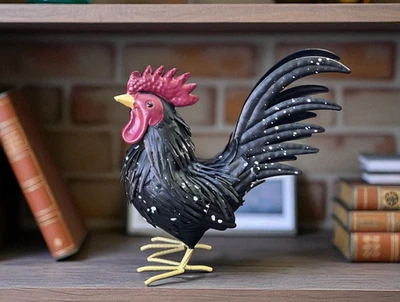 Country Rustic 11.5" Tall Black and White Speckled Metal Rooster Chicken Yard - Image 1 of 4