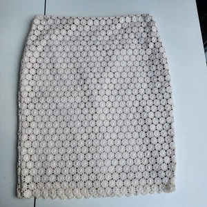 NWOT Charter Club Beige Ivory Crocheted Lace Cotton Skirt Pencil Straigh Size 14 - Picture 1 of 9