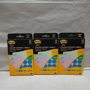 POST-IT COLOR CODING 3/4" DOTS LABELS REMOVABLE ADHESIVE Blue 3 packs of 864 - Picture 1 of 5