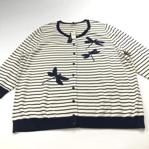 Talbots NWOT Plus 3X Cardigan Button Striped Dragonfly Sweater Blue - Picture 1 of 9
