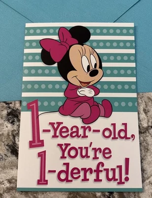Birthday Disney Minnie Happy 1st One 1 Year Old 5”x7” Hallmark Greeting Card - Image 1 of 4