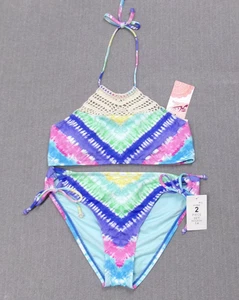 Swimwear Hobie 2 Pieces Girls Size 14 Tie Die New With Tags Gold Metal Fastener - Picture 1 of 10