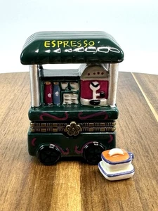 Porcelain Hinged Trinket Box Espresso Coffee Cart - Picture 1 of 8