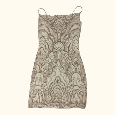 JUMP APPAREL JRs M White Gold Glitter Floral Evening Dress Short Cowl Neck Flaw - Image 1 of 4