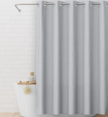 NIOP Cortina de Ducha 3 en 1 Sin Gancho con Anillos Flexibles y Forro a Presión Gris Gofre Foto 1 de 4