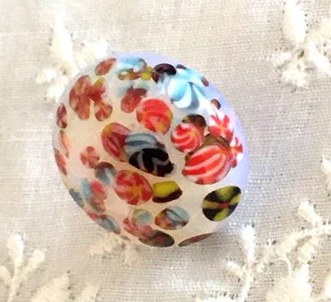 Multi-colored Cane Overlay on Art Deco Glass Button   JUST UNDER 3/4 inch Cover