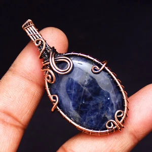 Sodalite Copper Wire Wrapped Handmade Pendant Jewelry 2.2" CP-170 - Picture 1 of 2