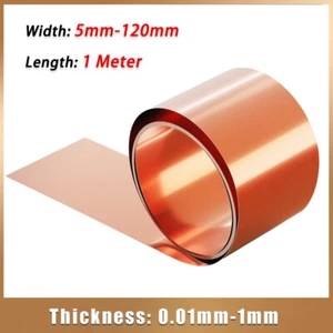 Pure Copper Sheet Plate Copper Metal Foil Roll Strip Band 0.01mm-1mm Thickness - Picture 1 of 5