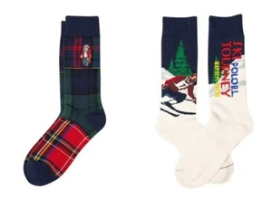 NWT Polo Ralph Lauren Tartan Plaid Bear Trouser Socks/Ski Tournament Crew Socks - Picture 1 of 9