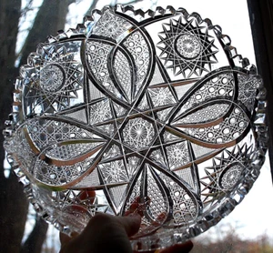 Antique ABP American Brilliant Period STAR & CANE Hand Cut CRYSTAL BOWL Heavy 9" - Picture 1 of 24