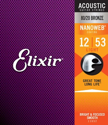 Elixir® 11052 80/20 青铜原声弦 NANOWEB® 涂层灯 (.012-.053) — 第 1/3 张图片