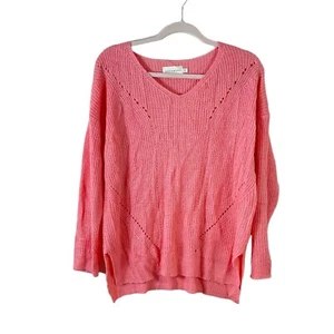 NWT DREAMERS womens size S/M v neck coral pink thin knit cozy cotton sweater - Picture 1 of 5