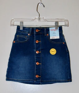 NWT Cat & Jack Big Girl's Blue Denim Snap Front A-Line Short Skirt sz S 6-6X - Picture 1 of 13