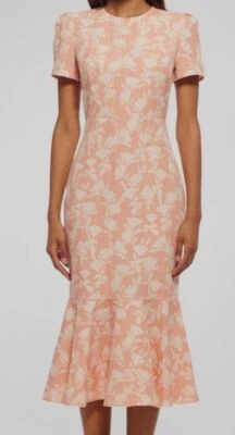 Vestido midi sirena manga corta jacquard floral rosa talla 0 Shoshanna para mujer Foto 1 de 4