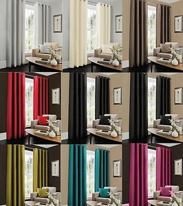 Eyelet Ring Top Thermal Blackout Curtains Pair Ready made with 2 FREE Tie Back - Picture 1 of 62