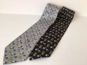 Gold City Vintage Retro Tie x 2 Panda Bamboo Design Hand Made Silk Ties - Picture 1 of 10