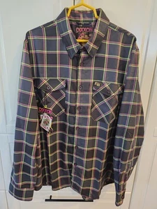 Dixxon Shirt Mens 2XL Black Plaid Button Up Punk Rock Museum Flannel NEW - Picture 1 of 6